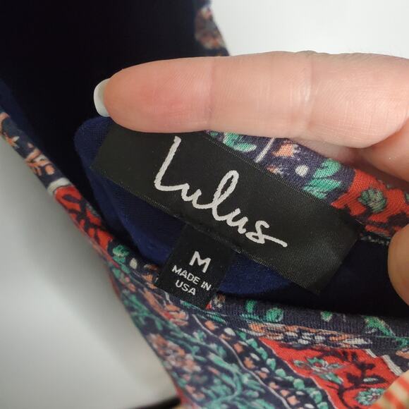 Lulus Kiss the Sky Halter Open Back Midi Dress Women's Size Medium Blue Red - Picture 8 of 15